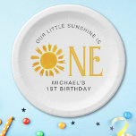 Assiettes En Carton Premier anniversaire du soleil<br><div class="desc">Prévoyez-vous une fête de premier anniversaire ? Ces assiettes en papier de première fête sont décorées d'une aquarelle jaune. Ils sont facilement personnalisables. Aquarelle originale © Michele Davies.</div>