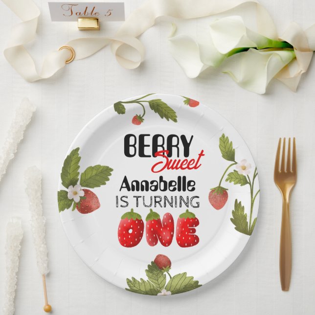 Assiettes En Carton Premier anniversaire fraise  (Mariage)