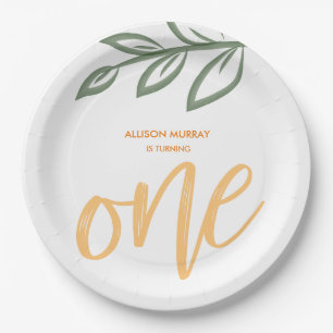 Assiettes En Carton Premier anniversaire mignon Doodle Paint Feuille