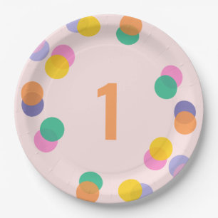 Assiettes En Carton Premier Anniversaire Pastel Pink Confetti