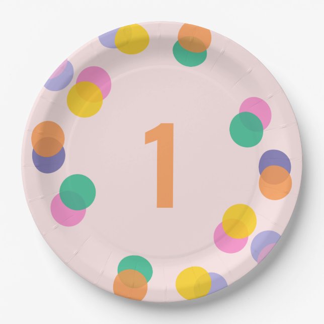 Assiettes En Carton Premier Anniversaire Pastel Pink Confetti (Devant)
