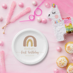 Assiettes En Carton Premier anniversaire Pink Gold Minimaliste Arc-en-