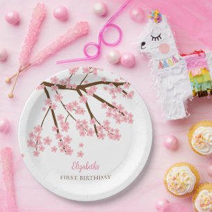 Assiettes En Carton Premier Anniversaire Printemps Cerise Fleurs Flora