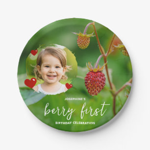 Assiettes En Carton Premier anniversaire Strawberry Berry avec photo d