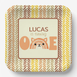Assiettes En Carton Premier anniversaire Woodland Fox Boho Rainbow