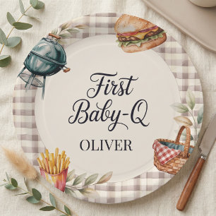 Assiettes En Carton Premier bébé Q BBQ 1er anniversaire garçon rustiqu