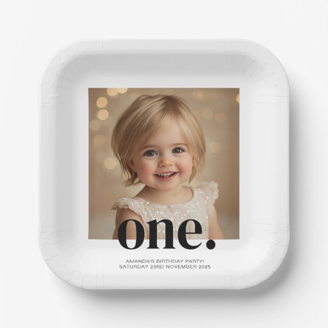 Assiettes En Carton Premier Bithday Photo Acrylique Connexion Noir & B (Recto)