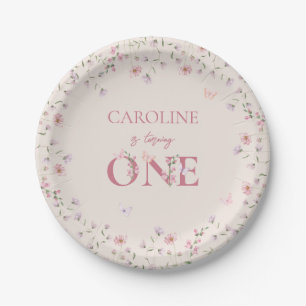 Assiettes En Carton Premier Fleur sauvage d'aquarelle d'anniversaire p