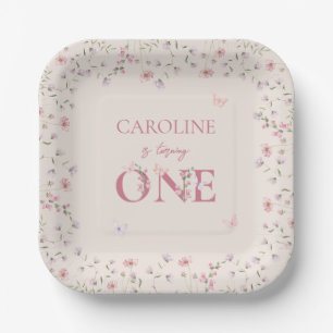 Assiettes En Carton Premier Fleur sauvage d'aquarelle d'anniversaire p
