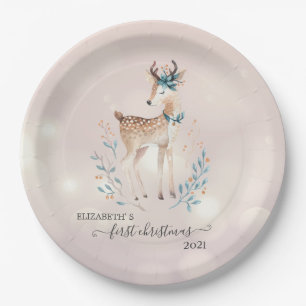 Assiettes En Carton Premier Noël, joyeux cerf de fête
