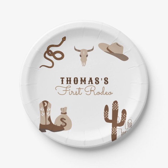 Assiettes En Carton Premier Rodeo Cowboy fête d'anniversaire (Devant)