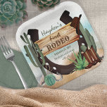 Assiettes En Carton Premier Rodeo Cowboy Western Boy 1ère fête d'anniv<br><div class="desc">C'est le "Premier Rodéo" de votre petit, et nous savons que vous êtes si excité ! Célébrez le petit cow-boy dans le style rustique de poke de vache occidentale avec ce garçon 1er anniversaire design fête. Doté d'une base de sable aquarelle avec un assortiment de cactus, un fer à cheval,...</div>