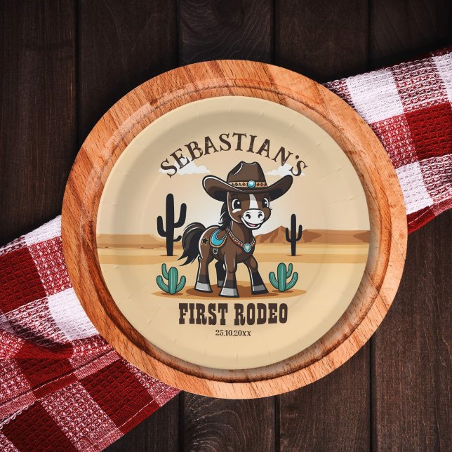 Assiettes En Carton Premier Rodeo mignon cheval cowboy fête d'annivers (First rodeo western birthday party tableware personalized plates cute cowboy baby horse Arizona)