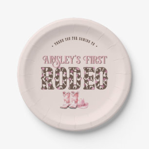 Assiettes En Carton Premier Rodéo rose mignon 1er anniversaire personn
