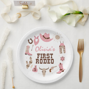 Assiettes En Carton Premier Rodéo Rose Western Cowboy 1er Anniversaire