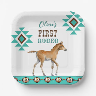 Assiettes En Carton Premier rodéo sud-ouest turquoise cheval de campag