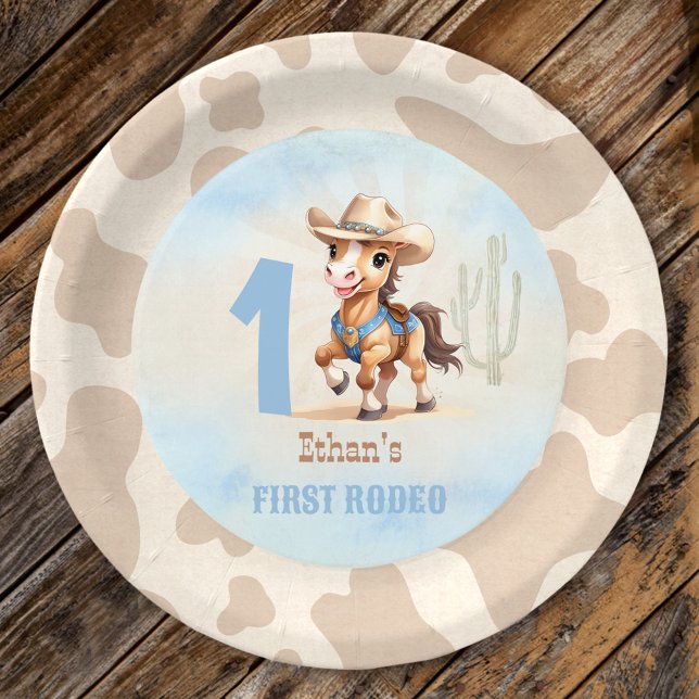 Assiettes En Carton Premier Rodéo Western Cowboy Horse 1er anniversair (First Rodeo Western Cowboy Horse 1st Birthday Paper Plates)