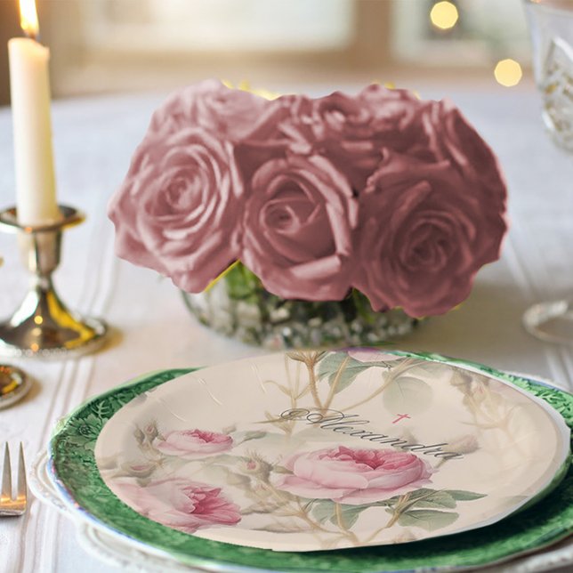 Assiettes En Carton Premier Rose couleur argent personnalisé de la Com (Créateur téléchargé)