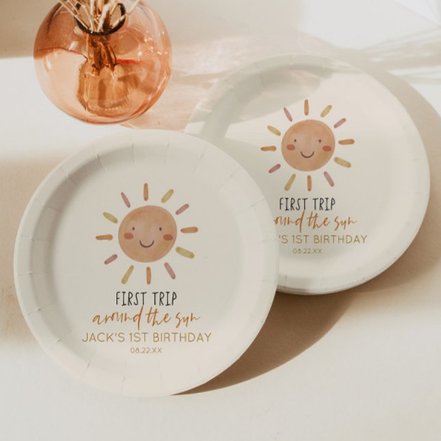 Assiettes En Carton Premier Voyage Autour Du Soleil 1Er Anniversaire (Créateur téléchargé)