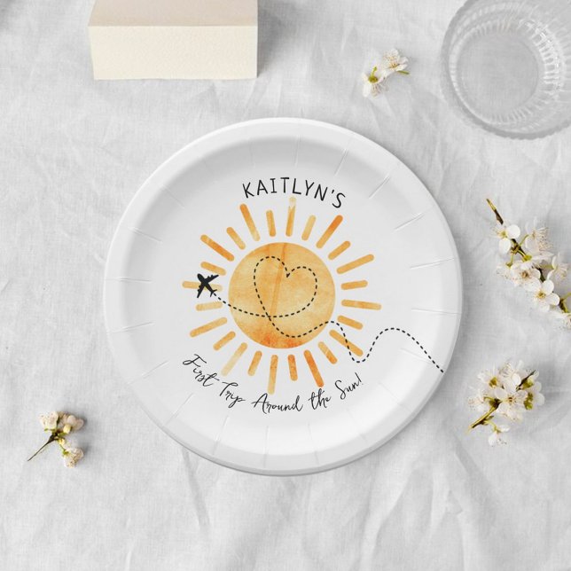 Assiettes En Carton Premier Voyage Autour Du Soleil 1Er Anniversaire (Créateur téléchargé)
