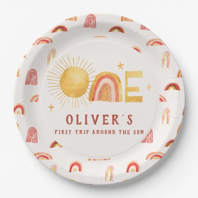 Assiettes En Carton Premier Voyage Autour Du Soleil | 1er anniversaire (Devant)