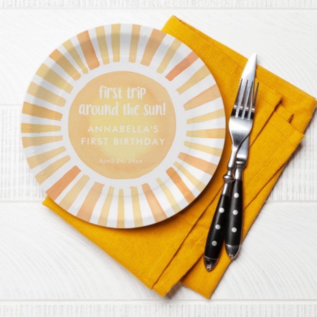 Assiettes En Carton Premier voyage autour du soleil 1er anniversaire f (Créateur téléchargé)