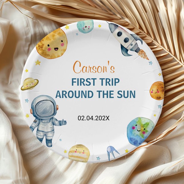 Assiettes En Carton Premier Voyage Autour Du Soleil Anniversaire (Créateur téléchargé)