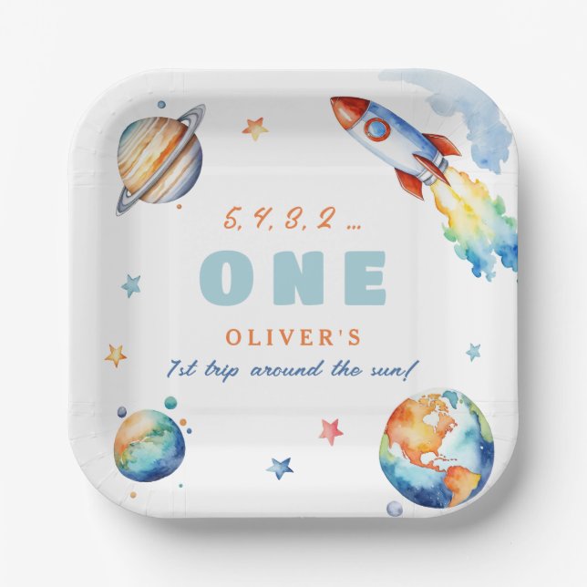 Assiettes En Carton Premier voyage autour du soleil Anniversaire (Recto)