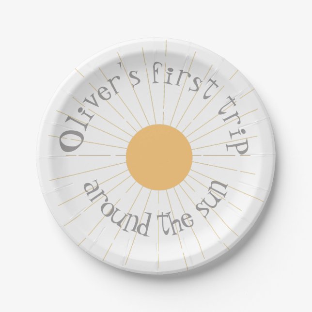 Assiettes En Carton Premier voyage autour du soleil Anniversaire boho (Devant)