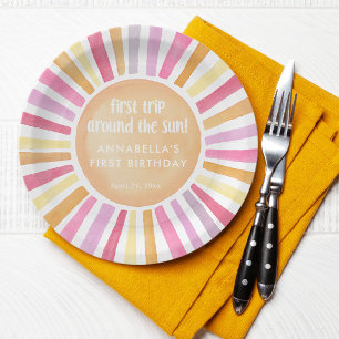 Assiettes En Carton Premier voyage autour du soleil fille premier anni