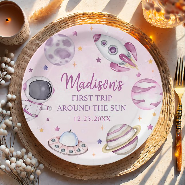 Assiettes En Carton Premier Voyage Autour Du Soleil Girl Space 1er Ann (Créateur téléchargé)