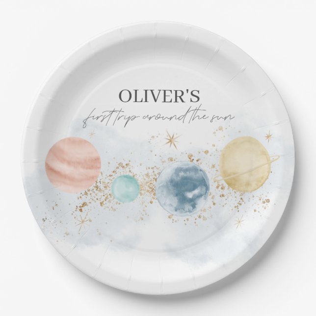 Assiettes En Carton Premier Voyage Autour Du Soleil Plaques Papier Ann (Devant)