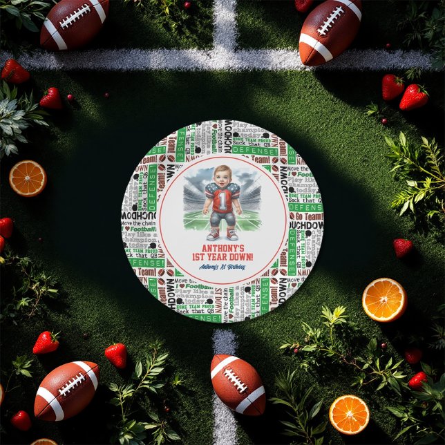 Assiettes En Carton Première année de football bas 1er anniversaire fê (First Year Down Football 1st Birthday Party Paper Plates)