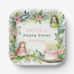 Assiettes En Carton Première année de la fée pastel verte -