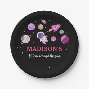 Assiettes En Carton Première année de l'astronaute rose