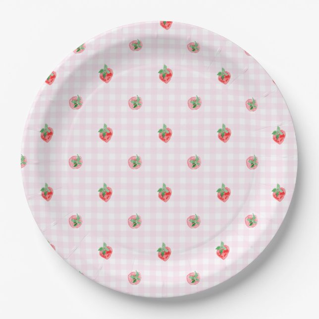 Assiettes En Carton Première aquarelle de Preppy Berry Birthday Strawb (Devant)