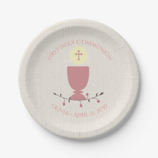 Assiettes En Carton Première communion de calice rose