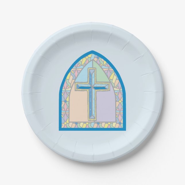 Assiettes En Carton Première communion en verre teint bleu (Devant)