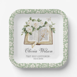Assiettes En Carton Première communion sainte florale