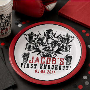 Assiettes En Carton Première fête d'anniversaire de boxe Knockout