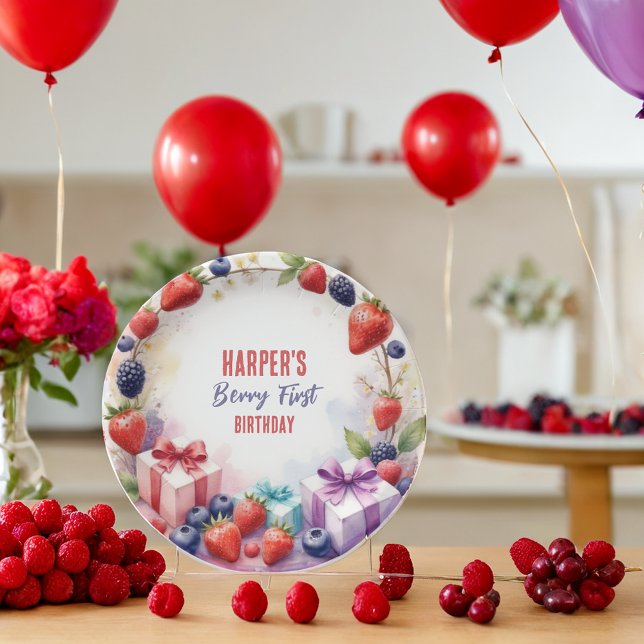 Assiettes En Carton Première fête de fraises d'anniversaire du Berry d (Créateur téléchargé)
