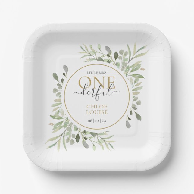 Assiettes En Carton Première fille Anniversaire Little Miss ONEderful  (Recto)