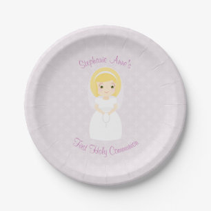 Assiettes En Carton Première fille de blonde de sainte communion