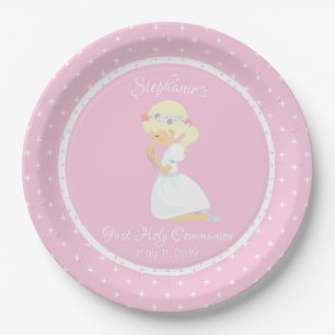Assiettes En Carton Première fille personnalisée de blonde de