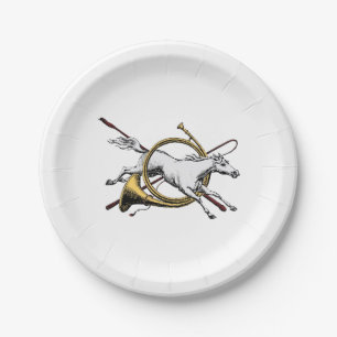 Assiettes En Carton Préparation Équestre Cheval Sautant à Travers la C