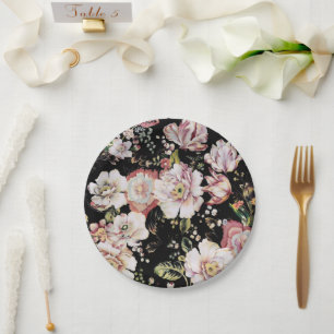Assiettes En Carton Preppy bohème pays girly chic noir floral