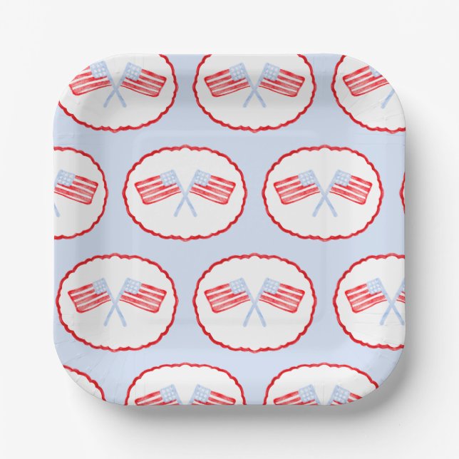 Assiettes En Carton Preppy Boys Red White & Two Patriotic Birthday (Recto)