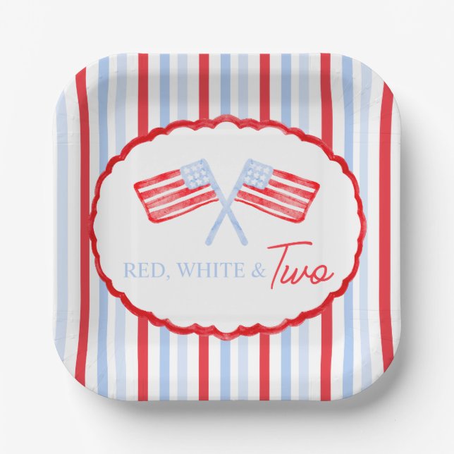 Assiettes En Carton Preppy Boys Red White & Two Patriotic Birthday (Recto)