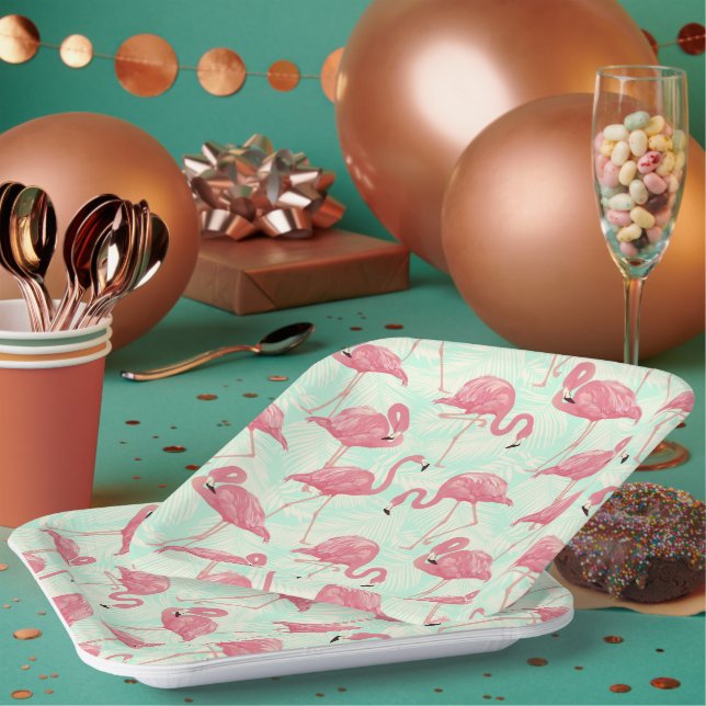 Assiettes En Carton Preppy Chic Elegant Pink Flamingo Motif (Multi)
