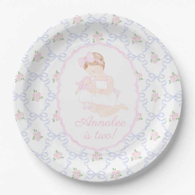 Assiettes En Carton Preppy Grandmillennial Dolly and Me Pink Bows (Devant)